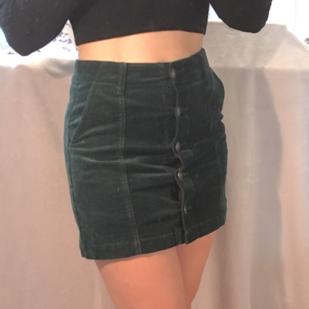 Forever 21 Button Up Corduroy Skirt Forest Green